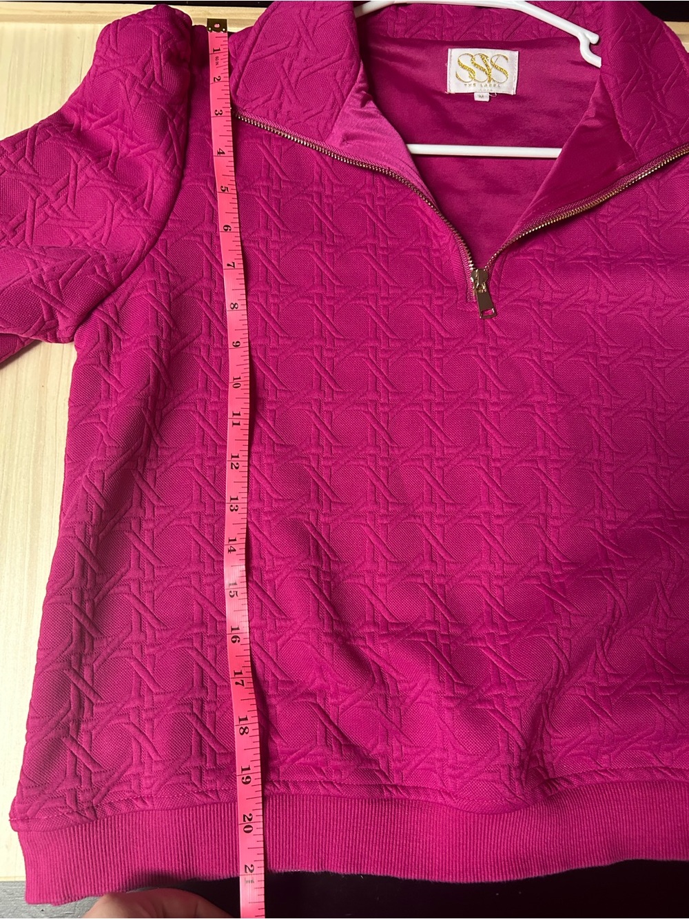 SSYS Women's Fuchsia Quilted 3/4 Zip-Front Sweater - Picture 5 of 7